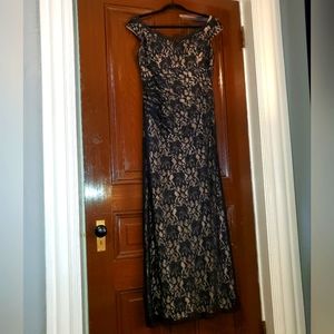 XSCAPE Black Lace over Tan Dress - Long